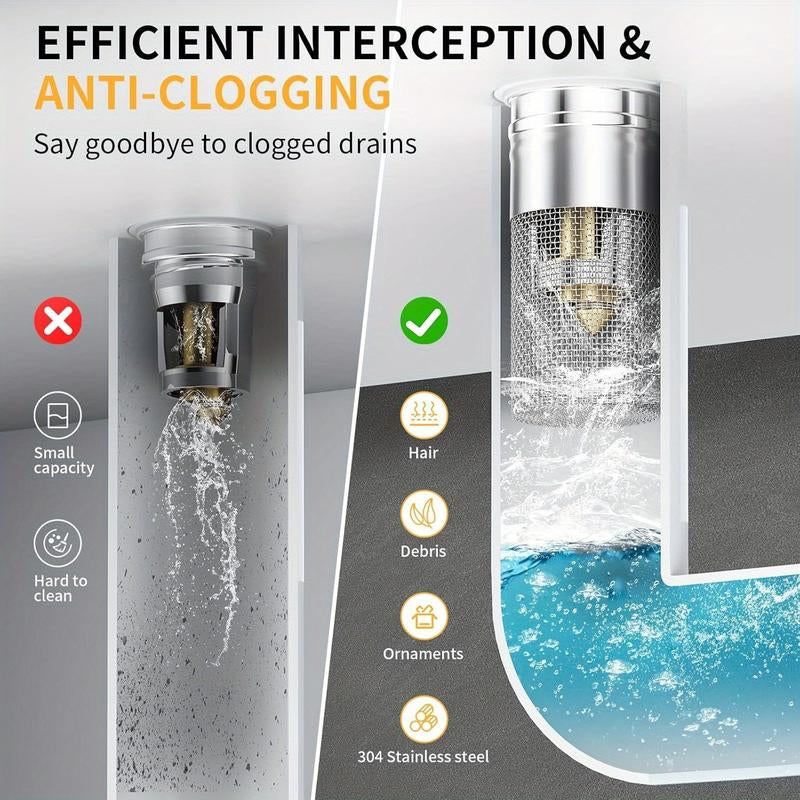 Bathroom Sink Stopper Hair Catcher, Universal Pop up Sink Drain Filter with Stainless Steel Filter Basket, Bathroom Sink Drain Strainer