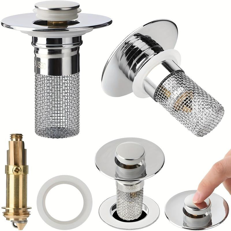 Bathroom Sink Stopper Hair Catcher, Universal Pop up Sink Drain Filter with Stainless Steel Filter Basket, Bathroom Sink Drain Strainer