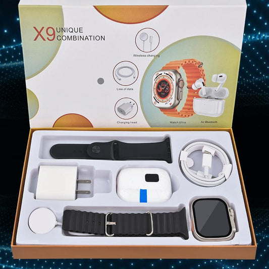 6-In-1 Smar Twatch Kit Smart Watches for Iphone/Andriod: Smartwatch, Bluetooth Headphones, 20W Fast Charger, Type-C Fast-Charging Cable, Adapter, and Audio Support—Compact and Portable. Headphone Device.