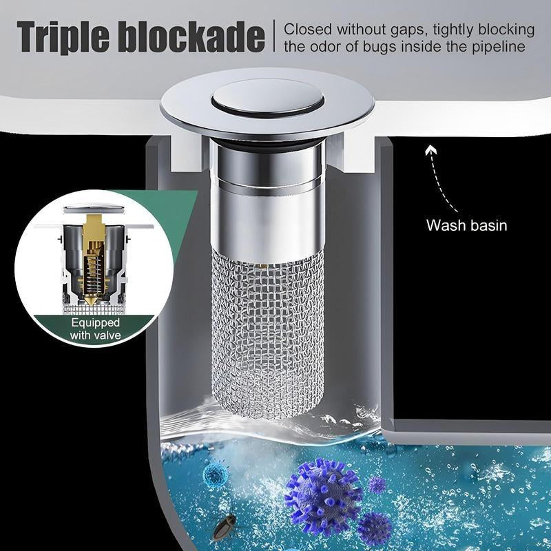 Bathroom Sink Stopper Hair Catcher, Universal Pop up Sink Drain Filter with Stainless Steel Filter Basket, Bathroom Sink Drain Strainer